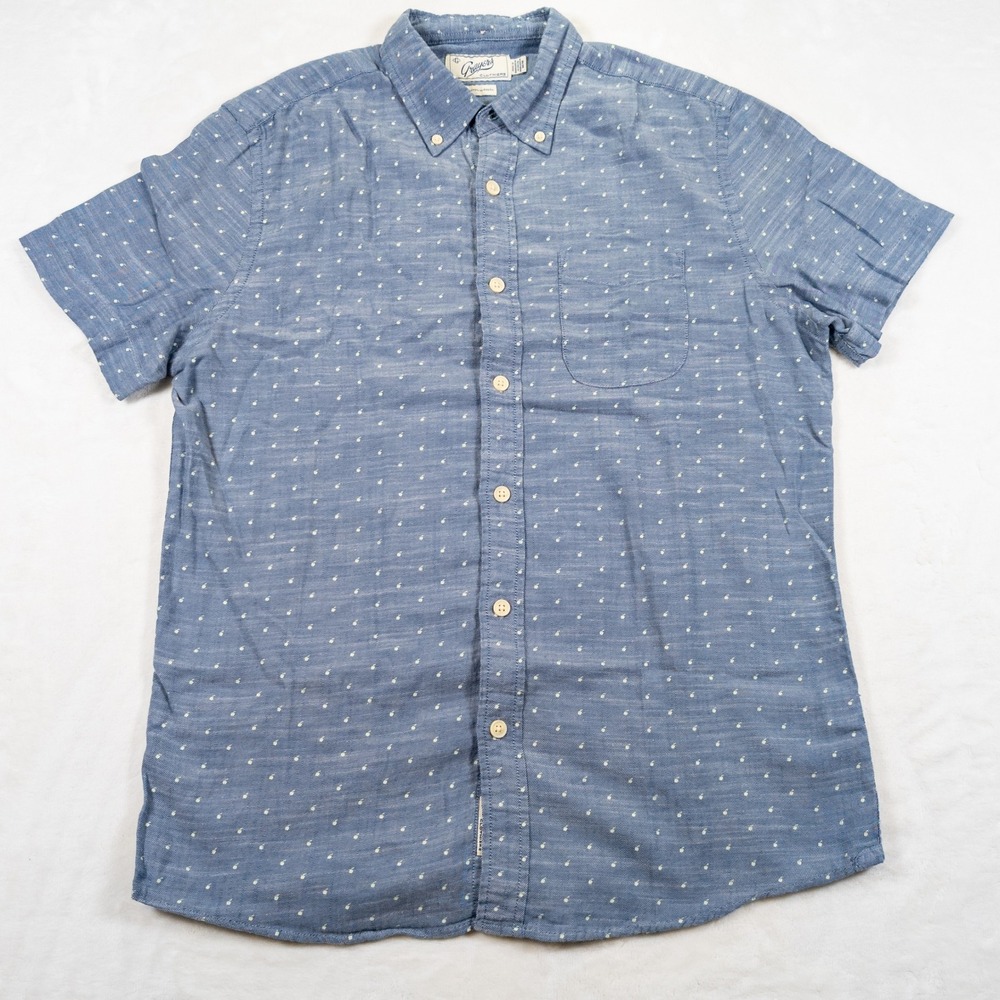 Grayers Shirt Mens M Apple Print Blue Button Down Short Sleeve